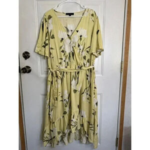 NWOT RACHEL ROY Womens Faux Wrap Style Tiered Hem Dress Yellow Floral 3x Spring
